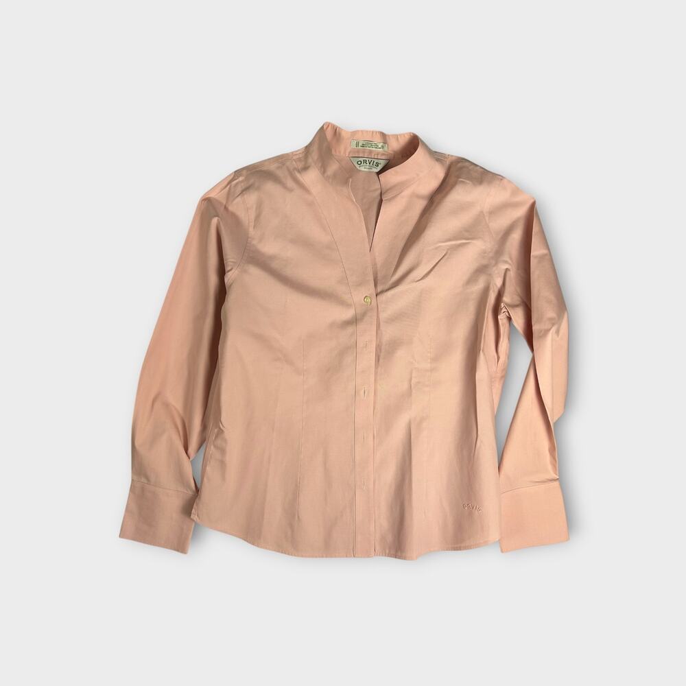 Orvis Womens Button-Down Blouse Sz 14 Blush Pink 100% Cotton Long Sleeve